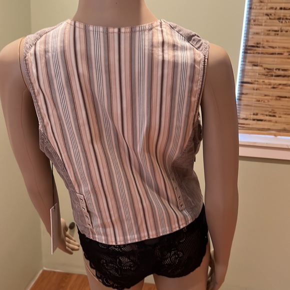 Lino Catalino Linen Vest In Taupe And Pinestripe Size 10 - Picture 5 of 10